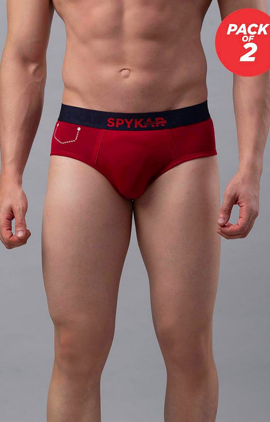 Men Premium Cotton Blend Maroon Brief - (Pack of 2)- UnderJeans by Spykar