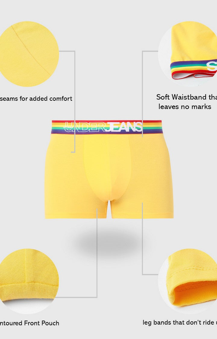 Men Premium Yellow Multi Cotton Blend Trunk- UnderJeans by Spykar