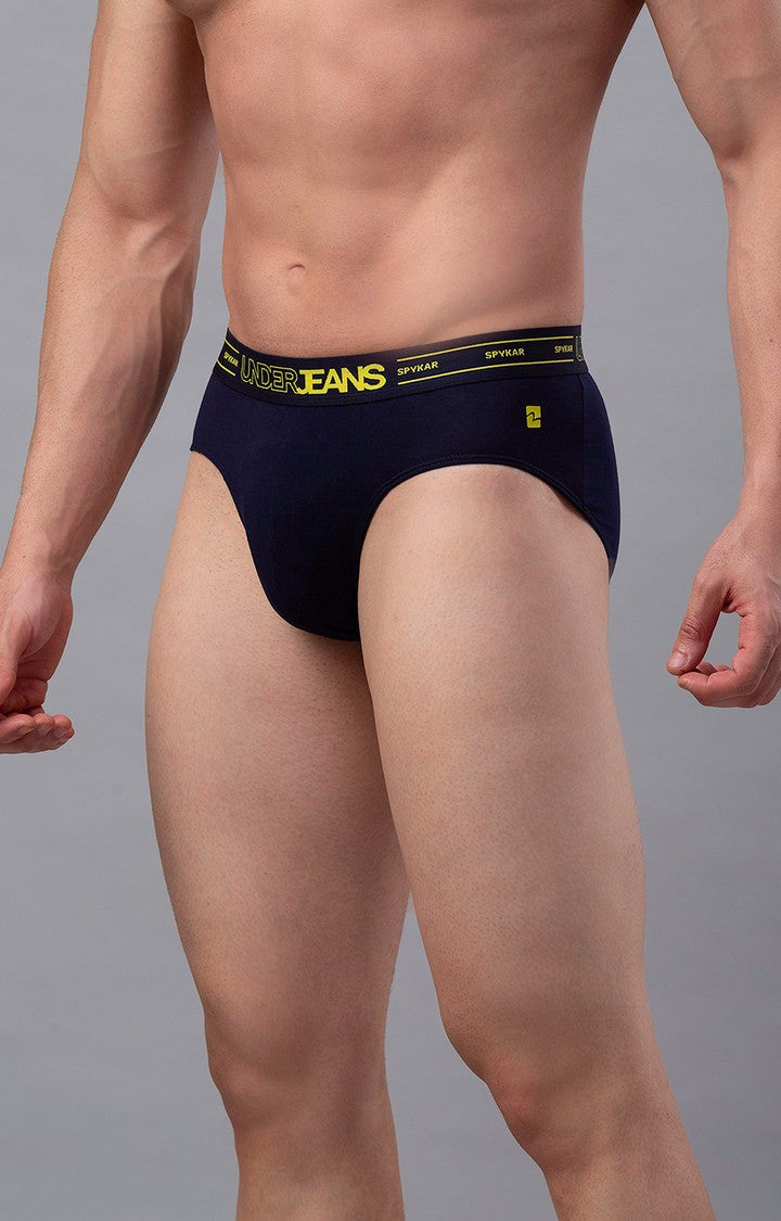 Men Premium Cotton Blend Navy Brief- UnderJeans by Spykar