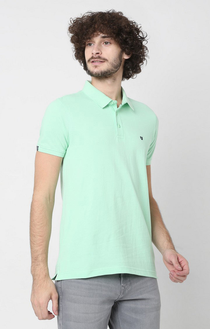 Men Premium Mint Green Cotton Regular Fit Polo T-Shirt - UnderJeans By Spykar