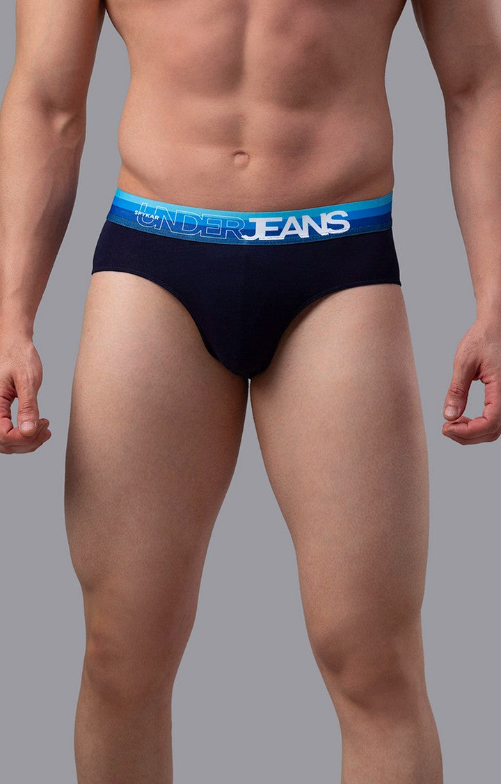 Men Premium Cotton Blend Navy-Blue Brief - (Pack of 2)- UnderJeans by Spykar