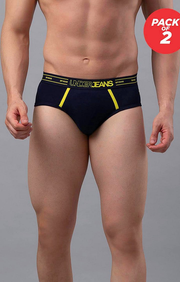 Underjeans by Spykar Men Premium Cotton Blend Navy Brief - (Pack of 2)