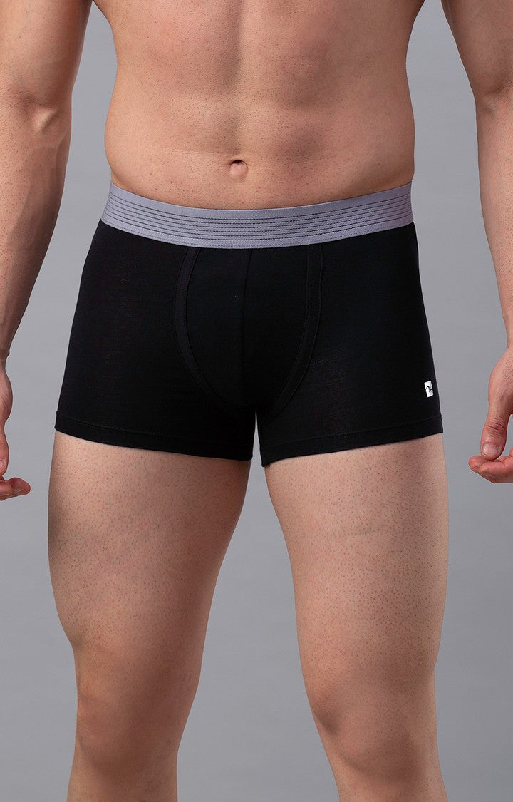 Men Premium Cotton Blend Black-Grey Trunk - (Pack of 2)- UnderJeans by Spykar