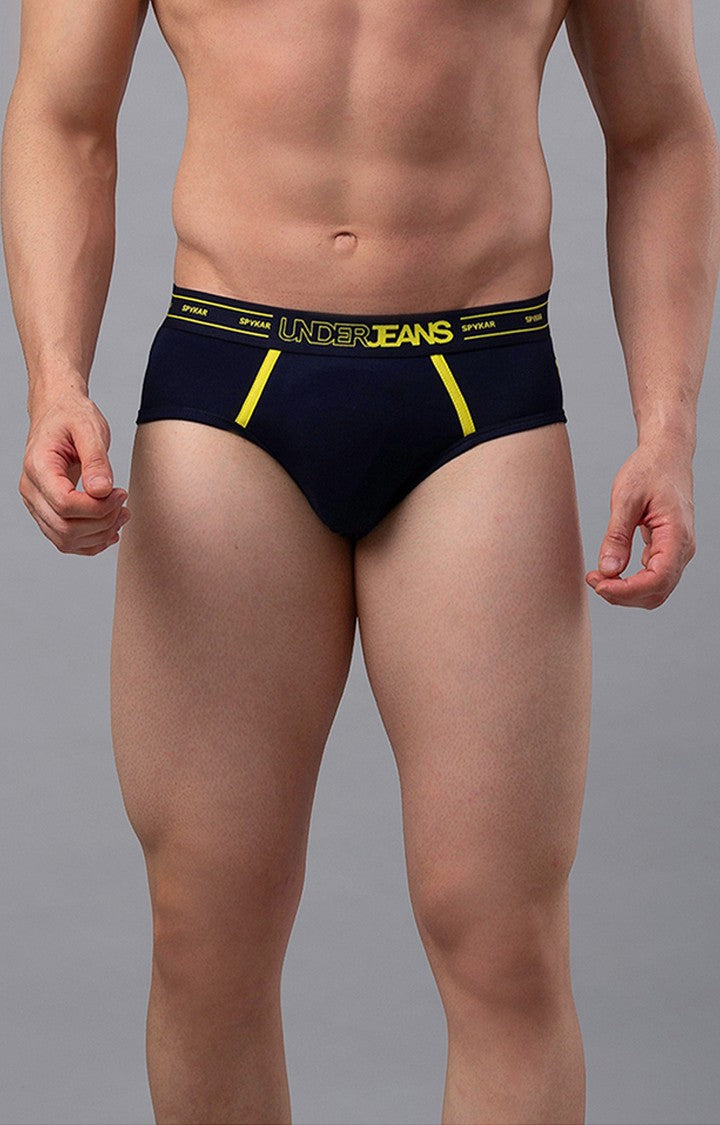 Navy Cotton Brief for Men Premium- UnderJeans by Spykar