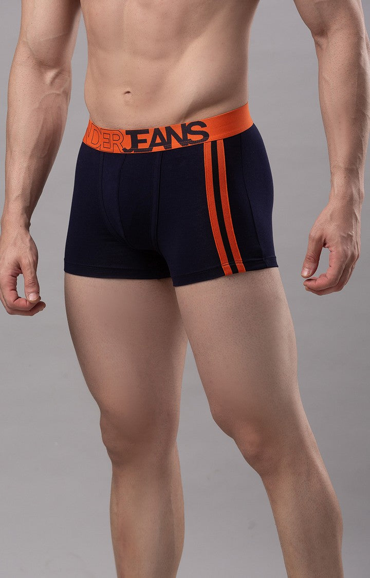 Men Premium Navy-Orange Cotton Blend Trunk- UnderJeans by Spykar