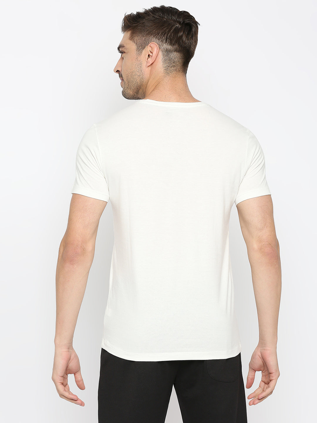 Men Premium Ecru Cotton Round Neck Printed Tshirt- UnderJeans by Spykar
