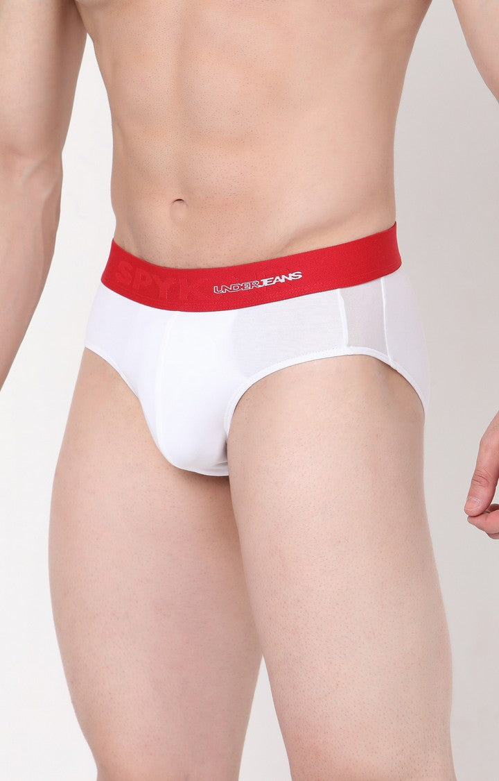 Men Premium Cotton Blend White Brief- UnderJeans by Spykar