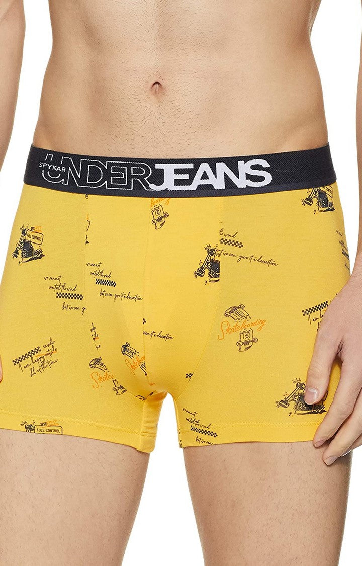 Men Premium Yellow Cotton Blend Trunk- UnderJeans by Spykar