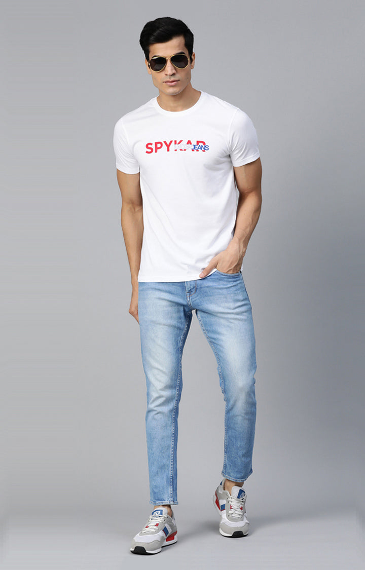 White Cotton Solid Round Neck T-Shirts- UnderJeans by Spykar