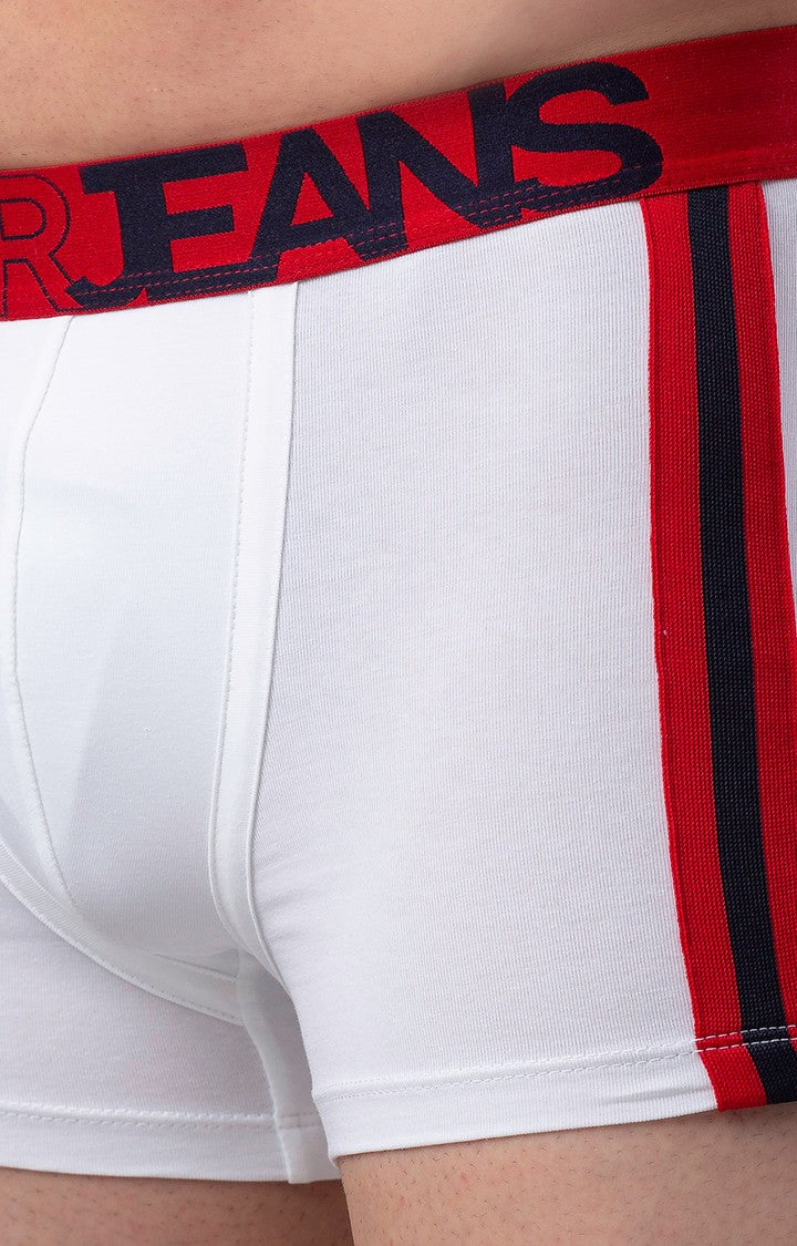 Men Premium White-Red Cotton Blend Trunk- UnderJeans by Spykar