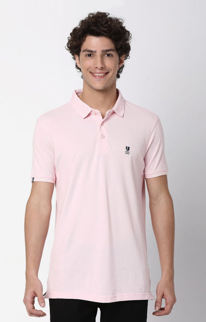 Men Premium Pink Cotton Polo T-Shirts For Men Premium- UnderJeans by Spykar