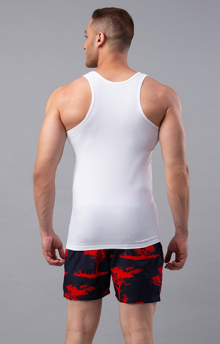 Men Premium White Cotton Vest- UnderJeans by Spykar