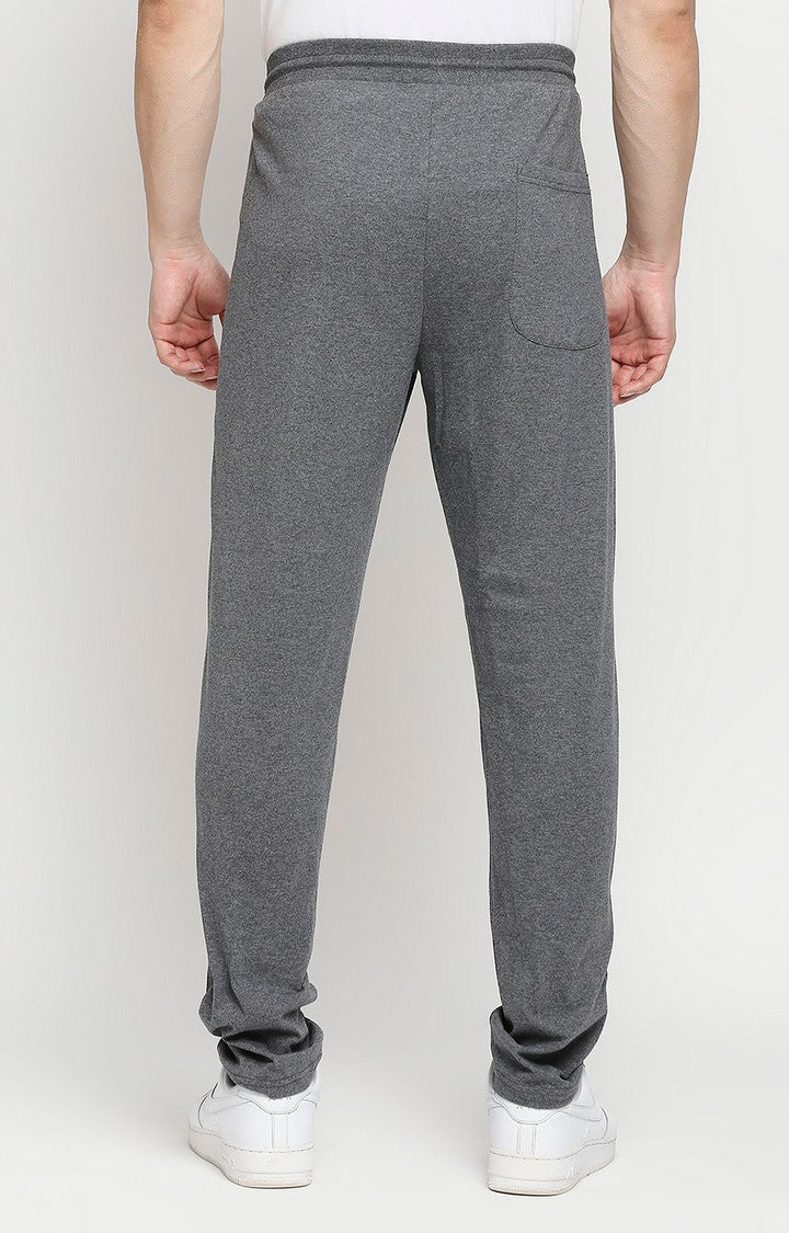 Men Premium Cotton Blend Knitted Charcoal Trackpants- UnderJeans by Spykar