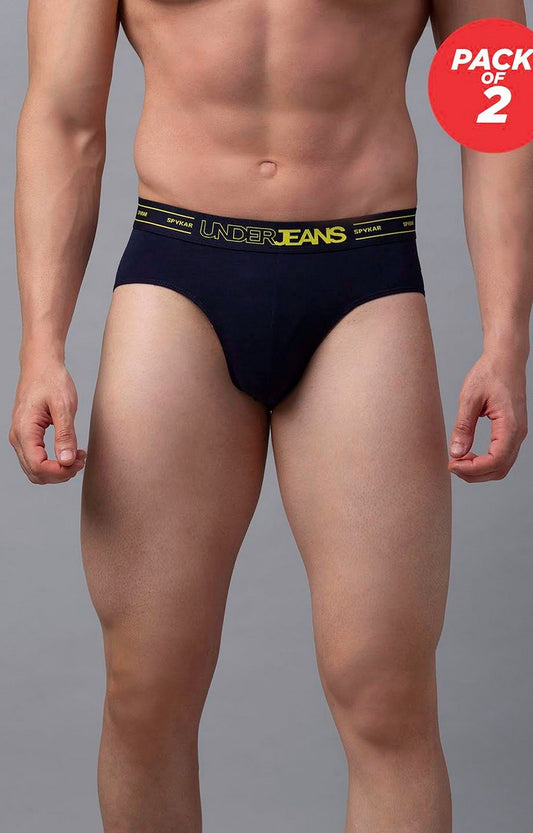 Underjeans by Spykar Men Premium Cotton Blend Navy Brief - (Pack of 2)