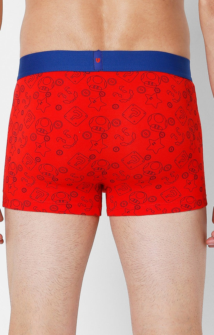 Men Premium Red Cotton Blend Printed Trunk- UnderJeans by Spykar