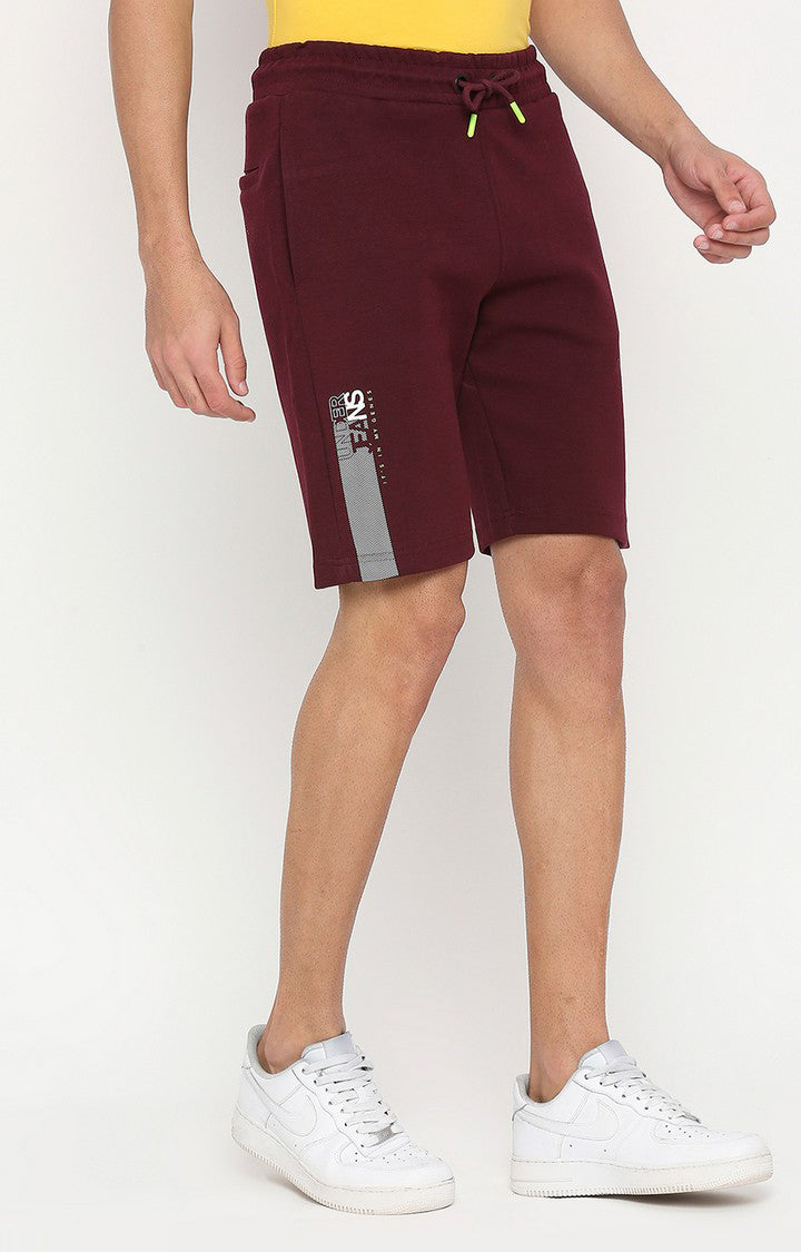 Men Premium Cotton Blend Knitted Wine Shorts - UnderJeans by Spykar