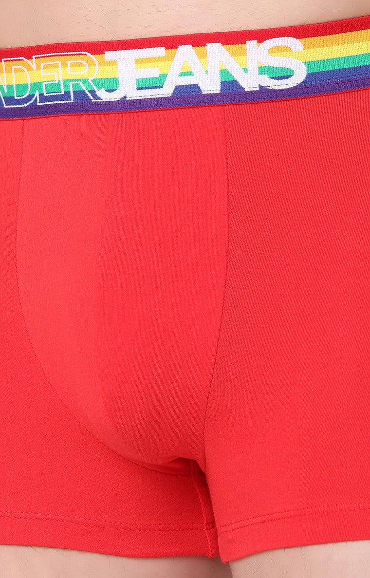 Men Premium Red Multi Cotton Blend Trunk- UnderJeans by Spykar