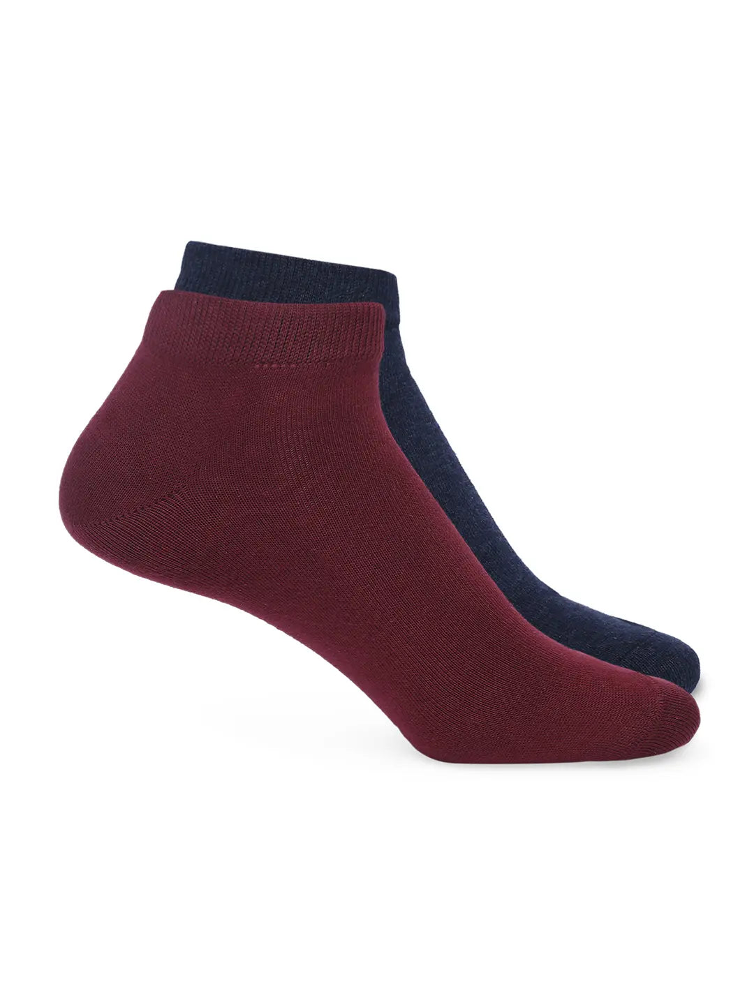 Men Maroon & Navy Cotton Blend Sneaker Socks - Pack Of 2 - Underjeans by Spykar