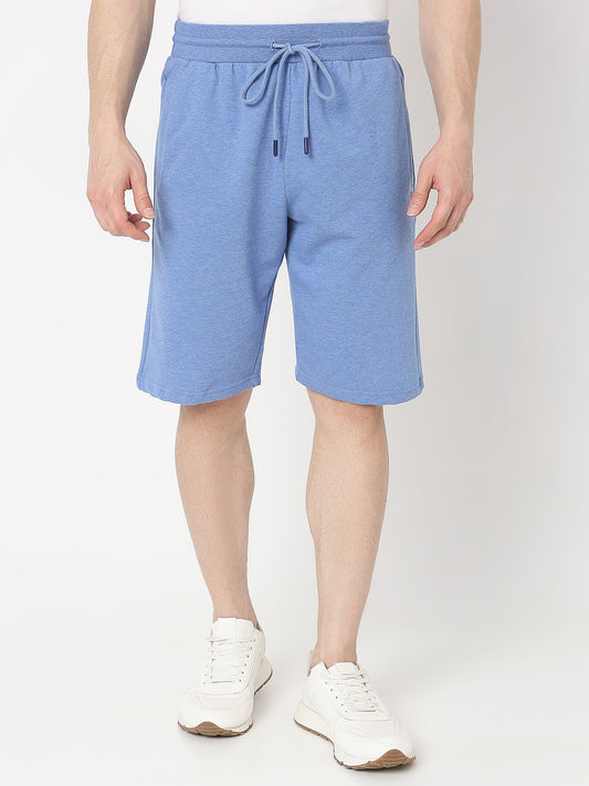 Underjeans by Spykar Men Premium Knitted Blue Melange Shorts