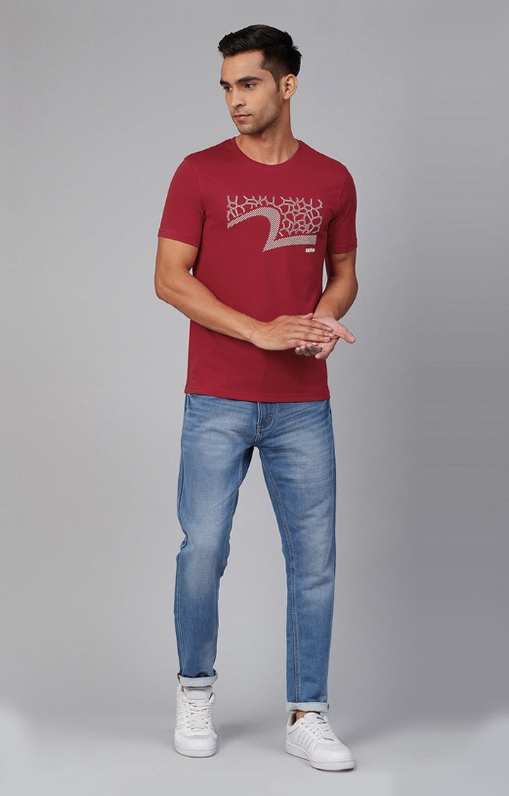 Red Cotton Printed Round Neck T-Shirts- UnderJeans by Spykar