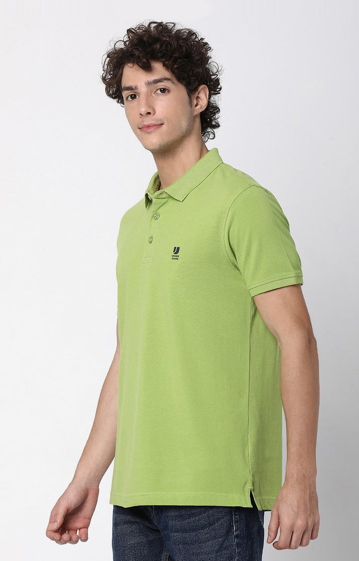 Men Premium Spinach Green Cotton Polo T-Shirts- UnderJeans by Spykar