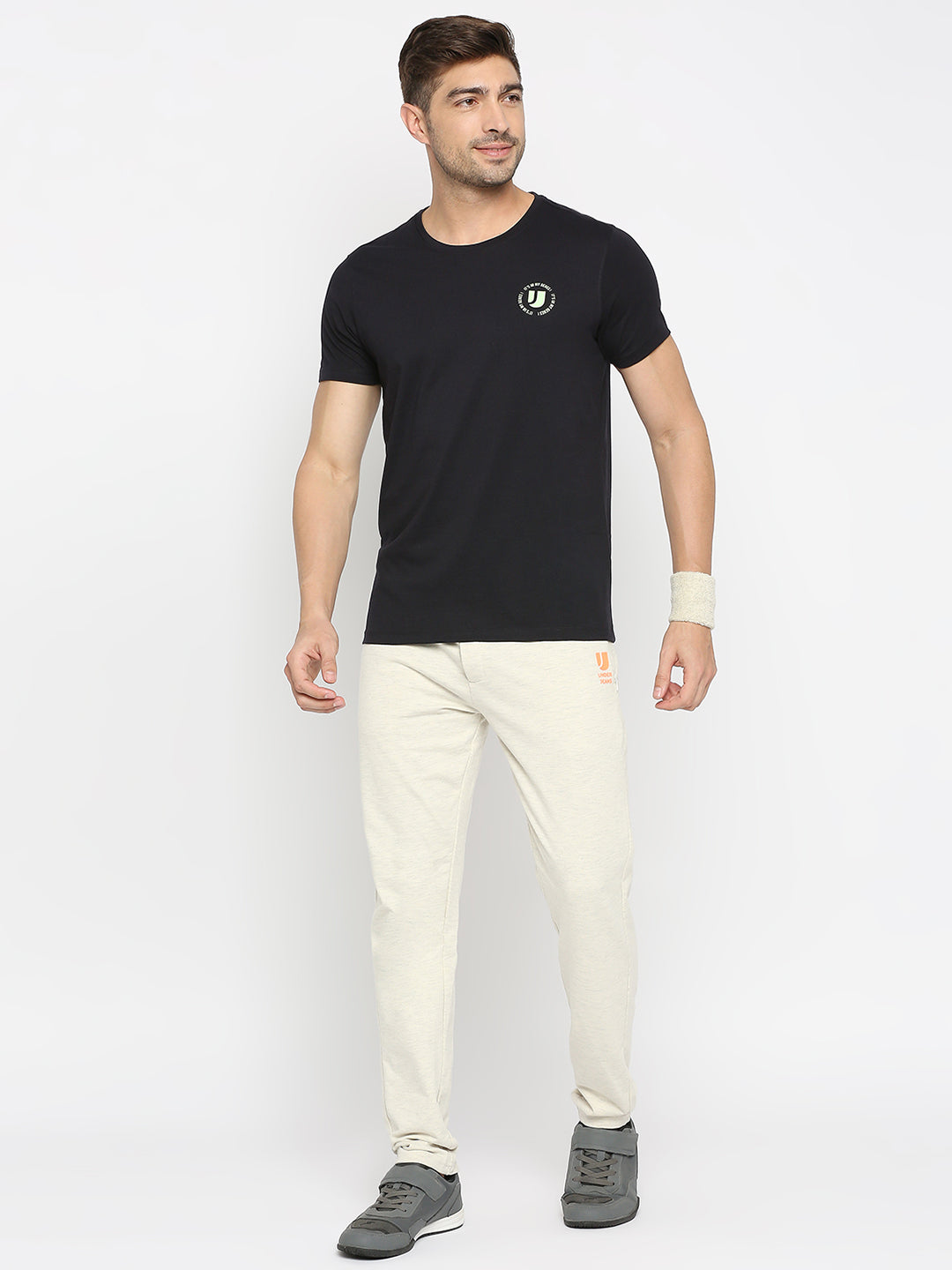 Men Premium Navy Cotton Round Neck Plain Tshirt- UnderJeans by Spykar