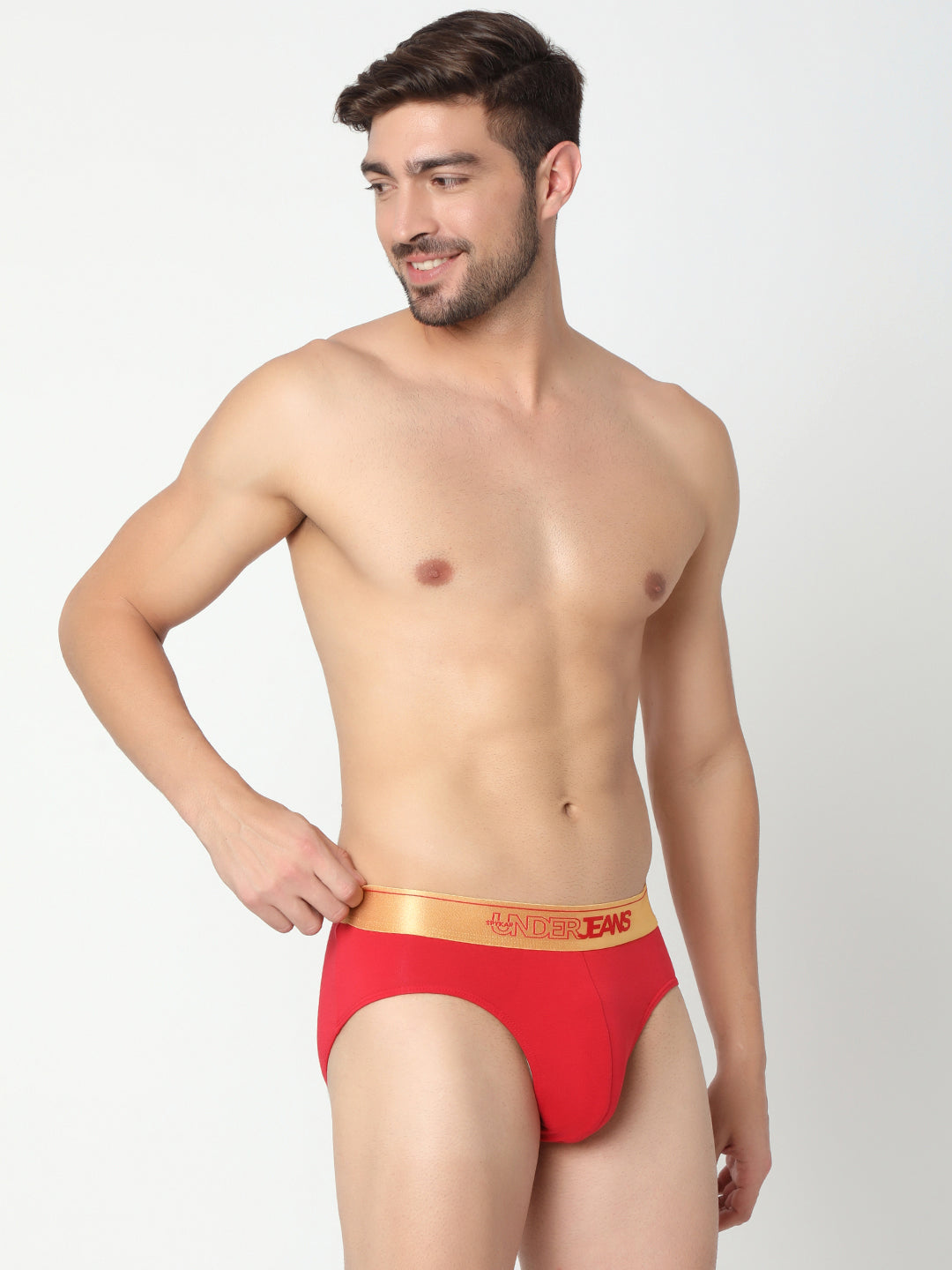 Men Premium Navy & Red Cotton Blend Brief (Pack of 2)- UnderJeans by Spykar