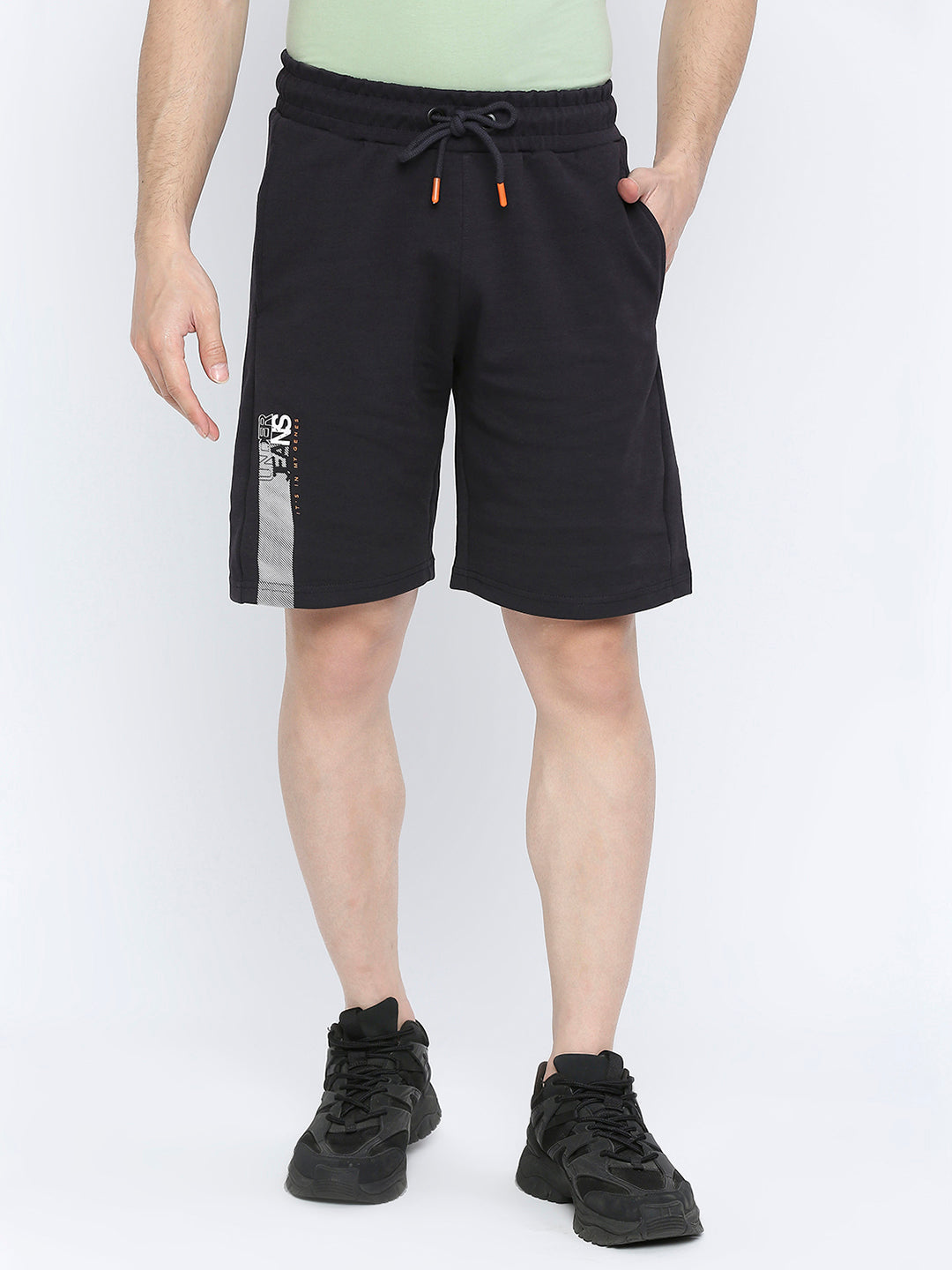 Men Premium Cotton Blend Knitted Navy Shorts - UnderJeans by Spykar