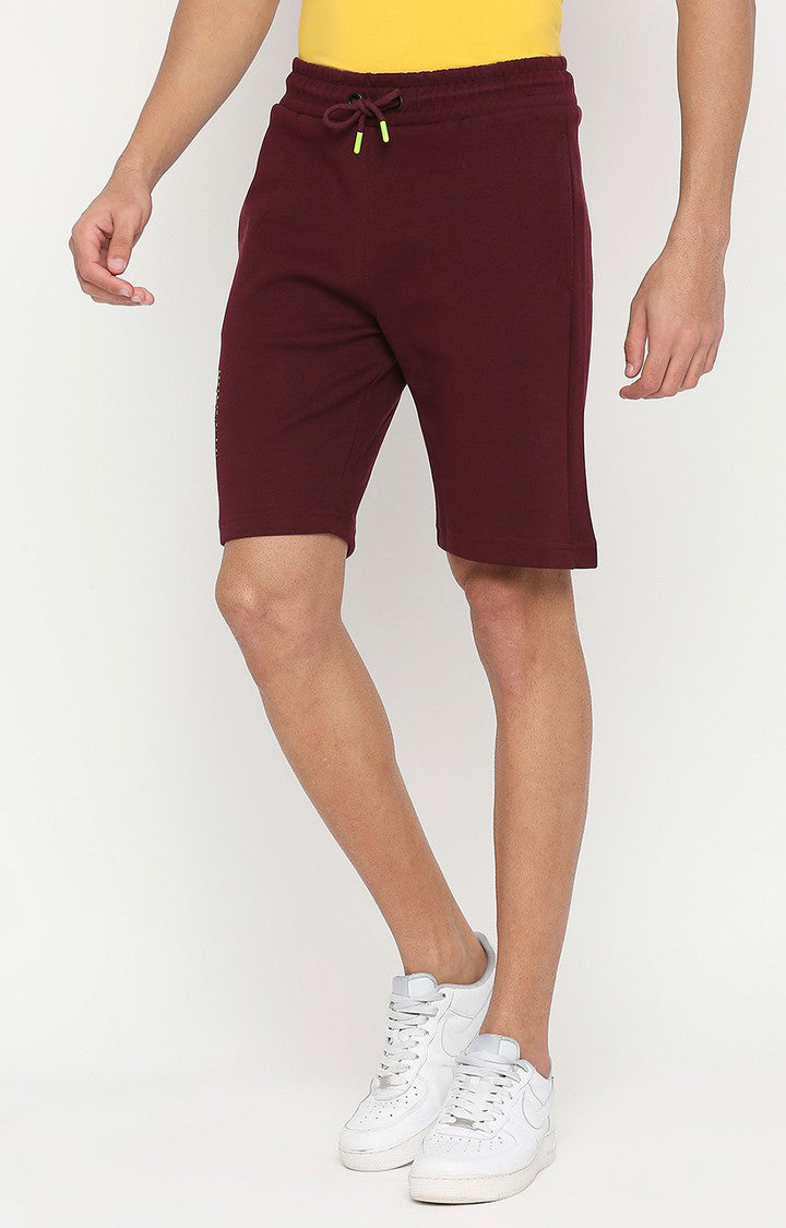 Men Premium Cotton Blend Knitted Wine Shorts - UnderJeans by Spykar