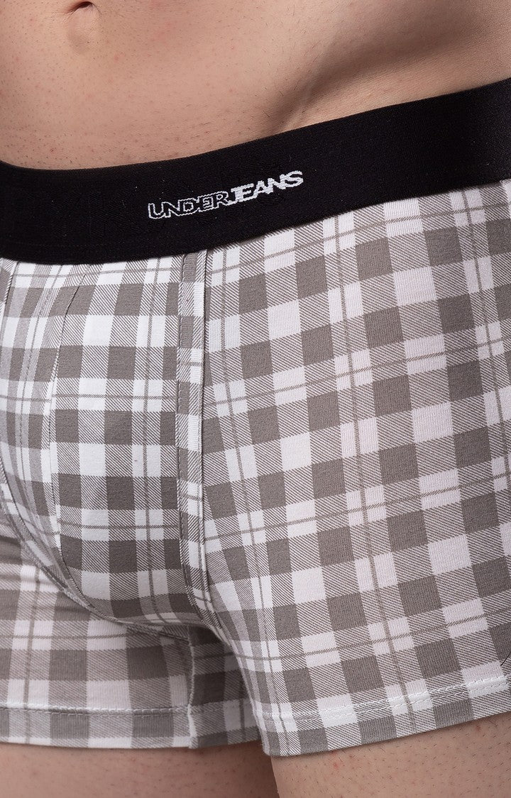 Men Premium White-Check Cotton Blend Trunk- UnderJeans by Spykar