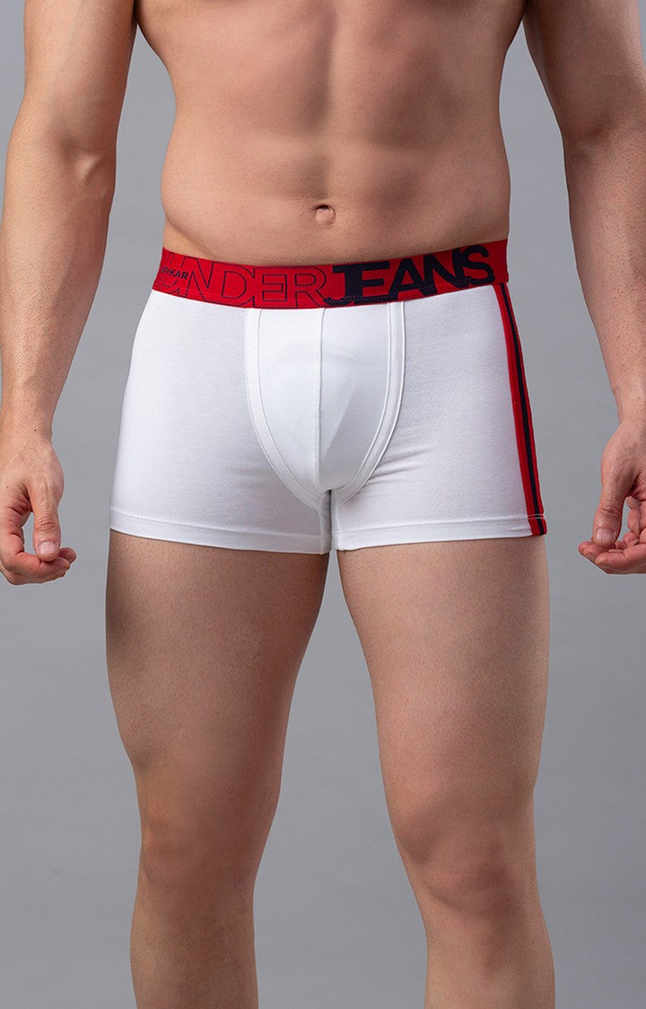 Men Premium White-Red Cotton Blend Trunk- UnderJeans by Spykar