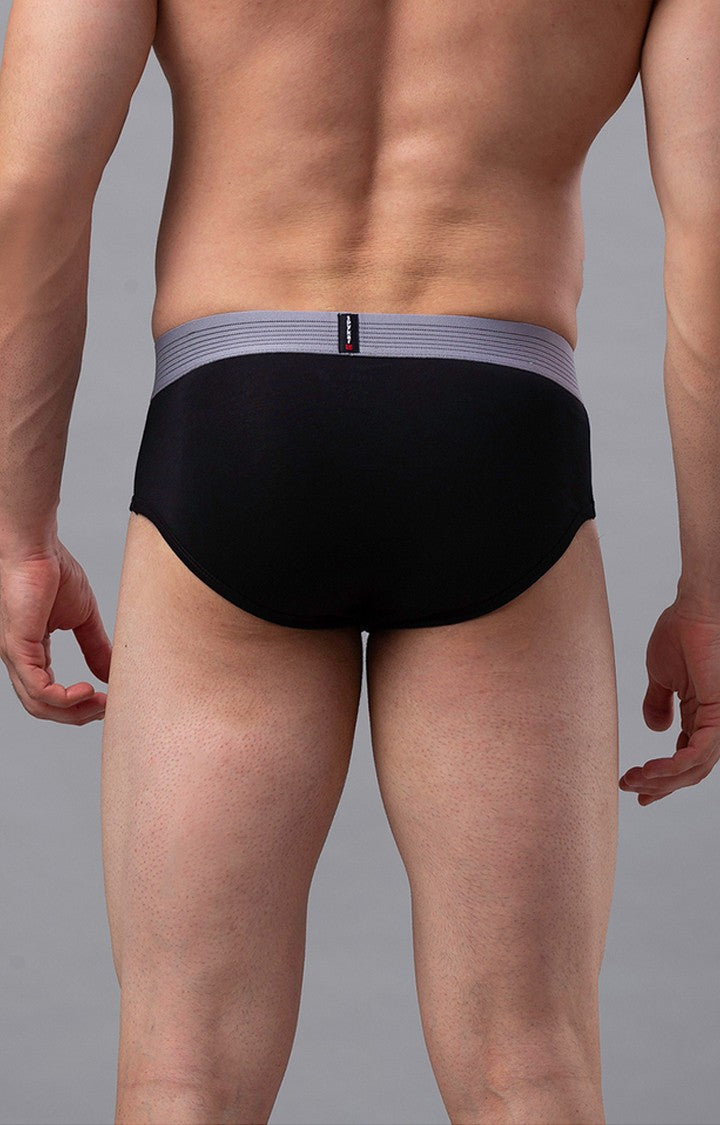 Black Cotton Brief for Men Premium - (Pack of 2)- UnderJeans by Spykar