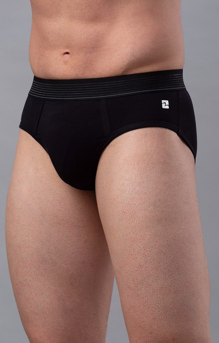 Men Premium Black Cotton Blend Brief- UnderJeans by Spykar