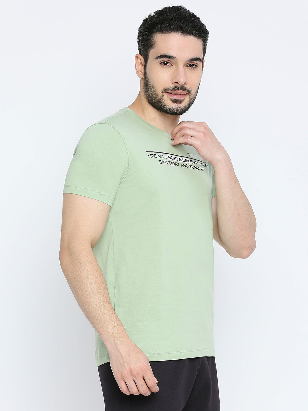 Men Premium Cotton Dusty Pista Round Neck Tshirt - UnderJeans by Spykar