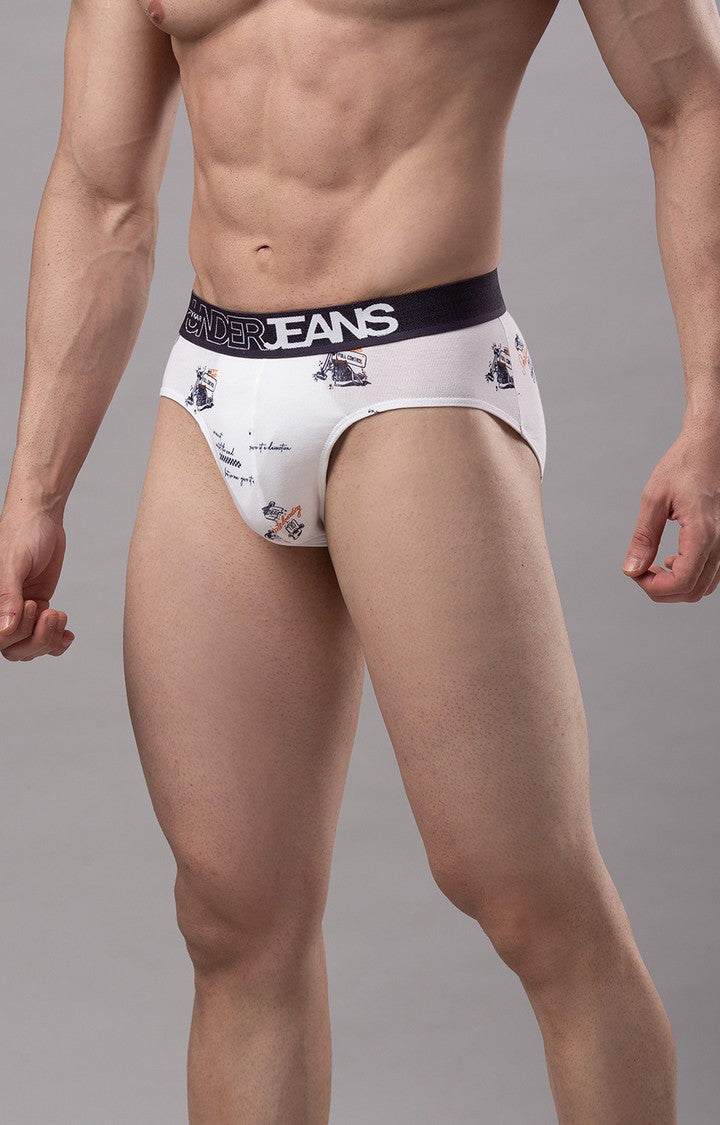 Men Premium Cotton Blend White Brief - (Pack of 2)- UnderJeans by Spykar