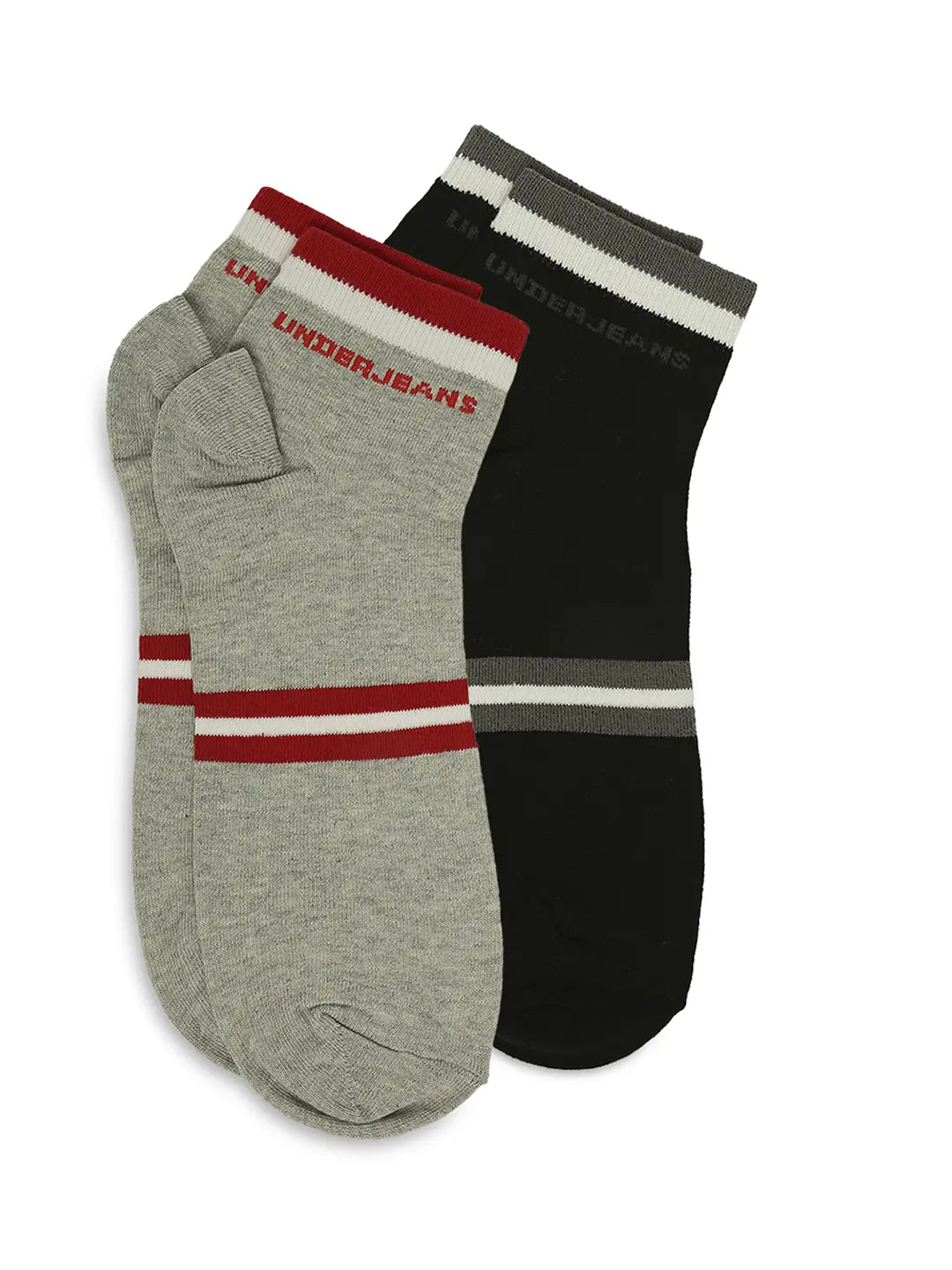 Men Premium Black & Grey Melange Ankle Length Socks - Pack Of 2 - Underjeans by Spykar