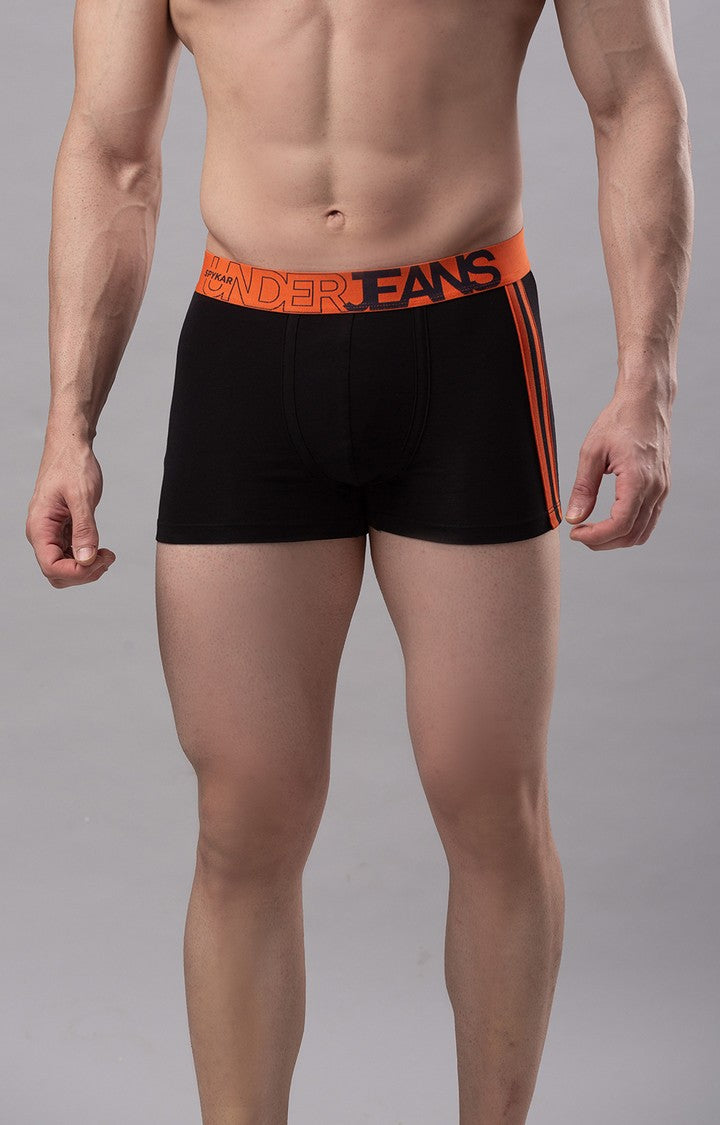 Men Premium Black-Orange Cotton Blend Trunk- UnderJeans by Spykar