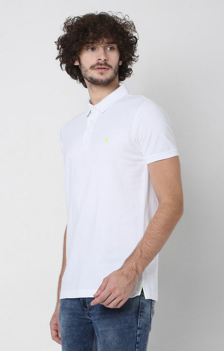 Men Premium White Cotton Slim Fit Polo T-Shirt - UnderJeans By Spykar