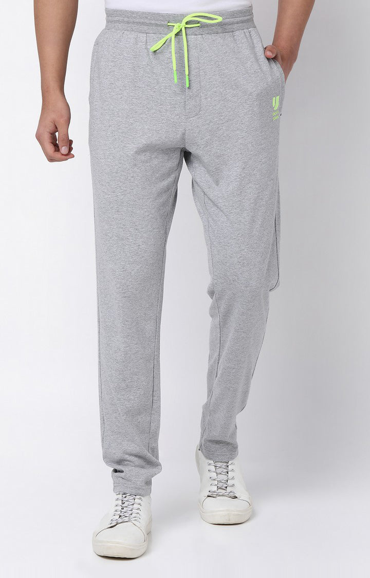 Men Premium Cotton Blend Knitted Grey Trackpant- UnderJeans by Spykar