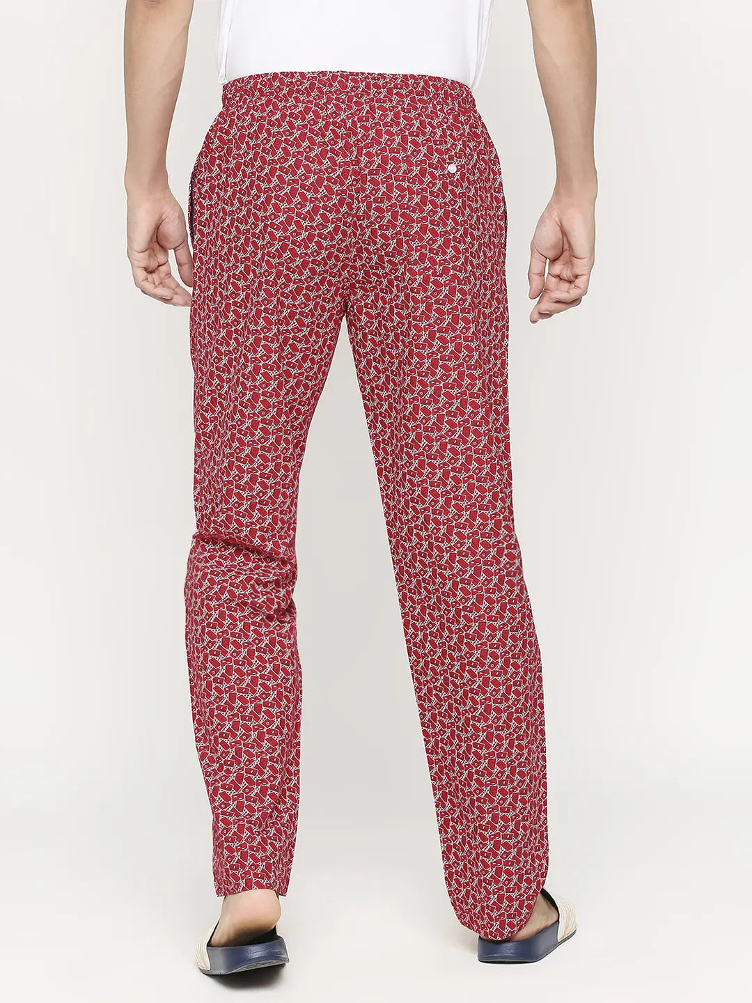 Men Premium Red & White Cotton Regular Fit Pyjama - UnderJeans by Spykar