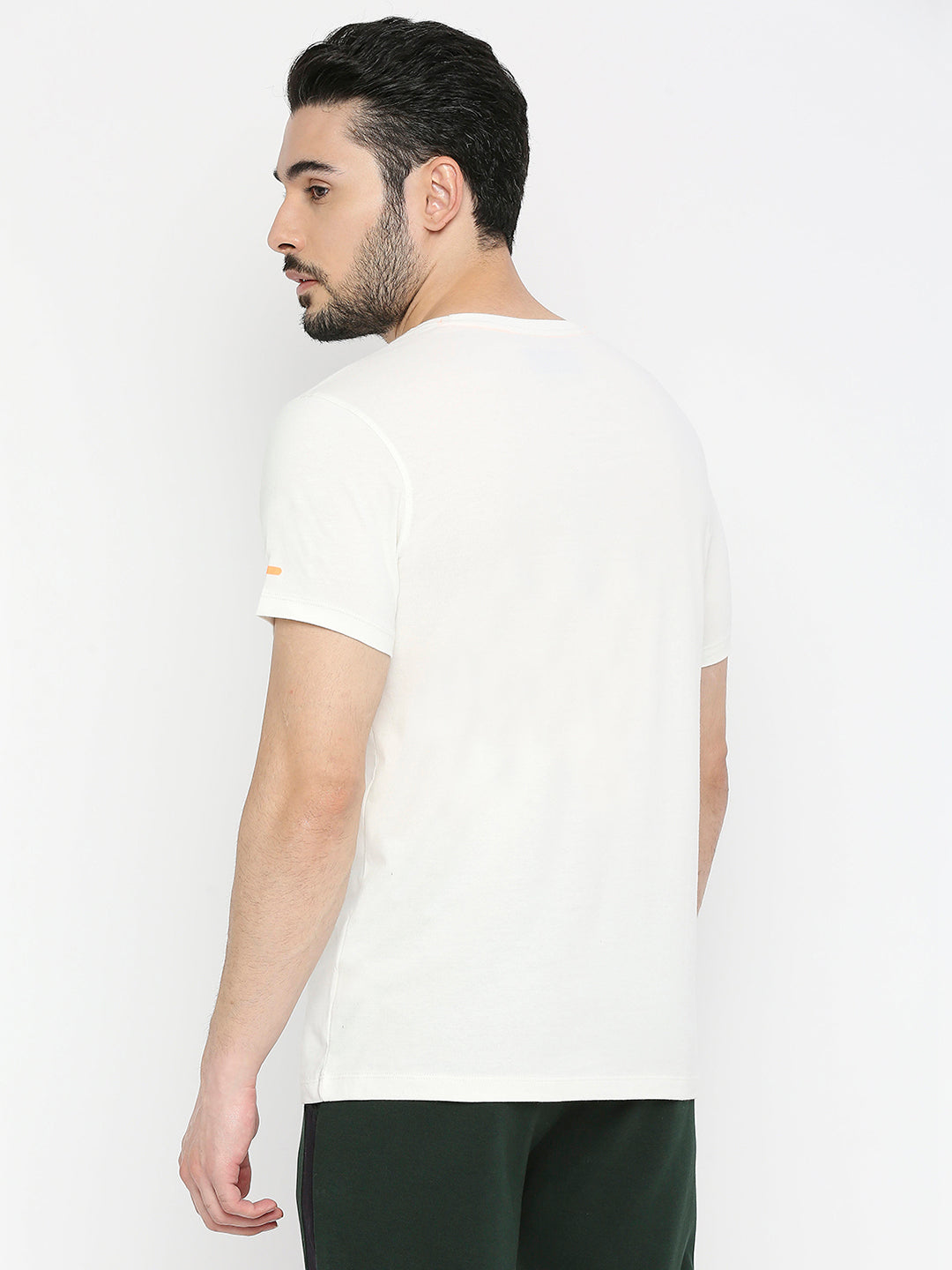 Men Premium Cotton Ecru Round Neck Tshirt - UnderJeans by Spykar
