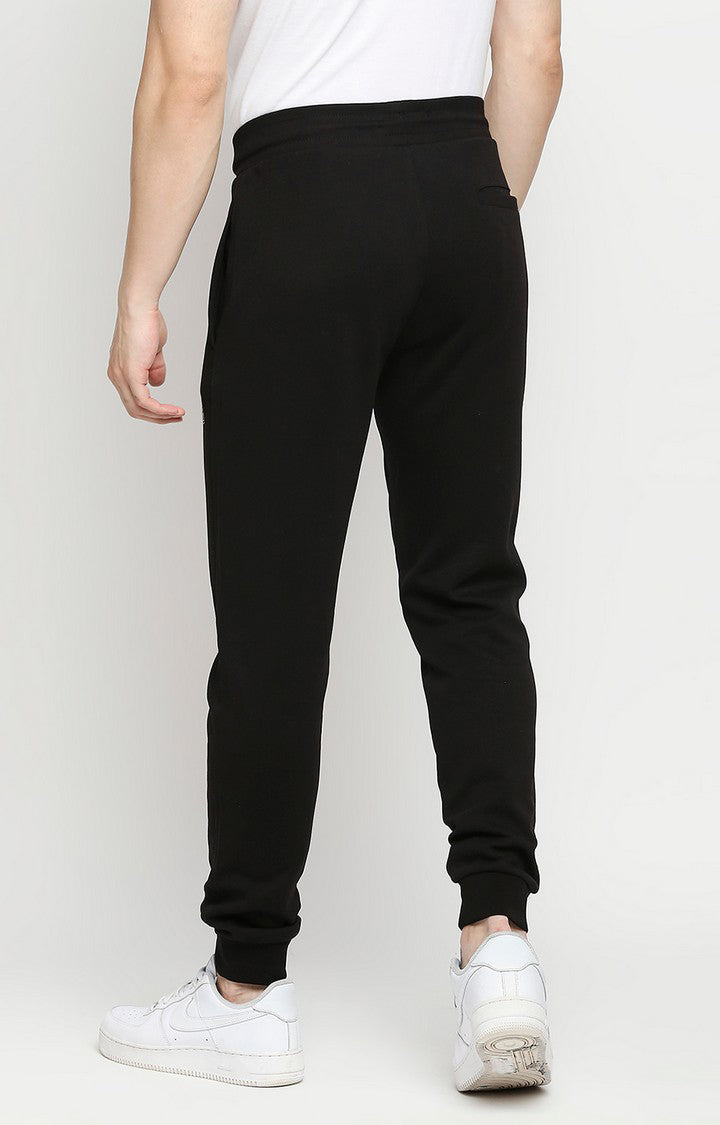 Men Premium Cotton Blend Knitted Black Trackpant - UnderJeans by Spykar