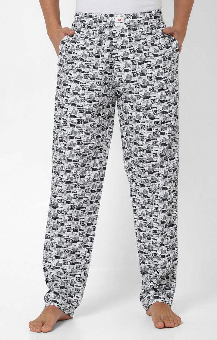 Men Premium White & Grey Cotton Printed Pyjama UnderJeans By Spykar
