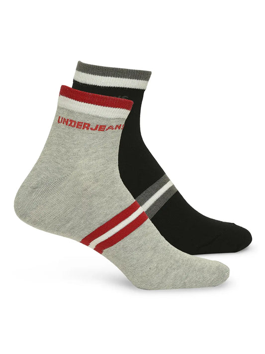 Men Premium Black & Grey Melange Ankle Length Socks - Pack Of 2 - Underjeans by Spykar