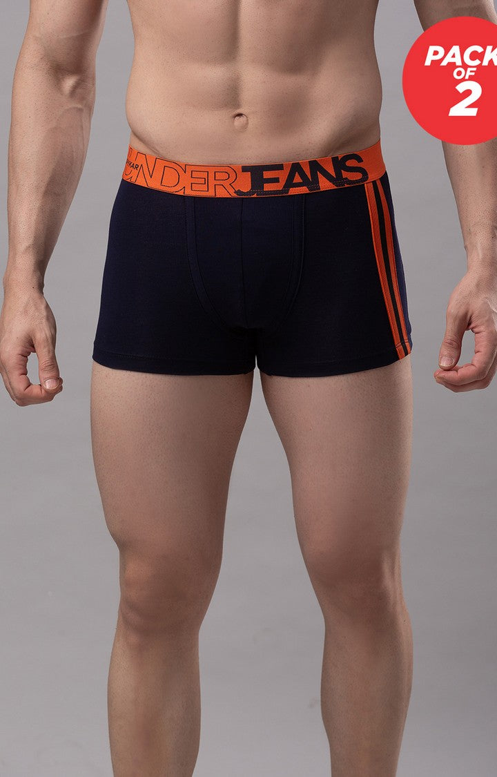 Men Premium Cotton Blend Navy-Orange Trunk - (Pack of 2)- UnderJeans by Spykar