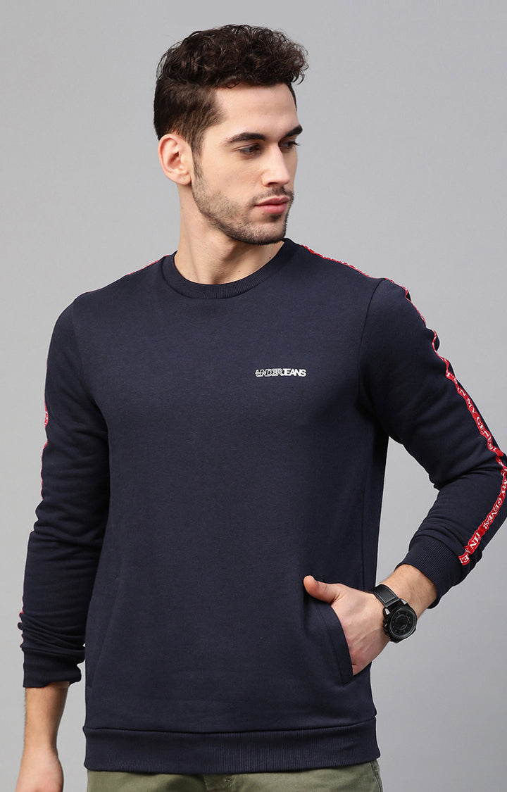 Navy Cotton Solid Round Neck Sweatshirts- UnderJeans by Spykar